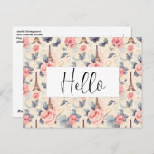 Eiffel Tower Butterfly und Rose Muster Hallo Postkarte (Vorne/Hinten)