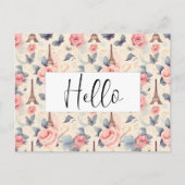 Eiffel Tower Butterfly und Rose Muster Hallo Postkarte (Vorderseite)