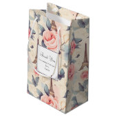 Eiffel Tower Butterfly und Rose Muster Vielen Dank Kleine Geschenktüte (Rückseite Schrägansicht)