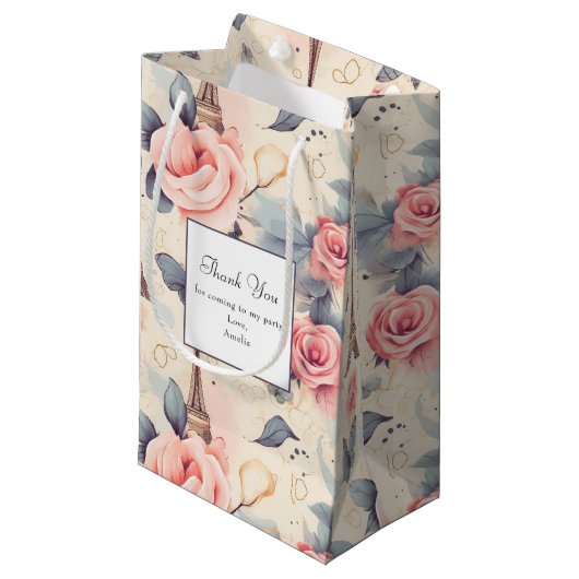Eiffel Tower Butterfly und Rose Muster Vielen Dank Kleine Geschenktüte (Vorderseite Schrägansicht)