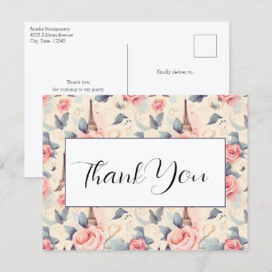 Eiffel Tower Butterfly und Rose Muster Vielen Dank Postkarte