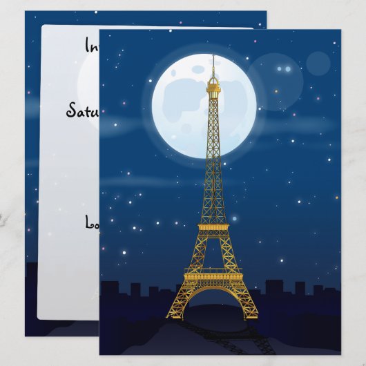 Eiffel Tower Cartoon Einladung (Vorne/Hinten)