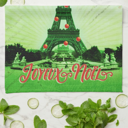 Eiffel Tower Christmas Collage Geschirrtuch (Gefaltet)