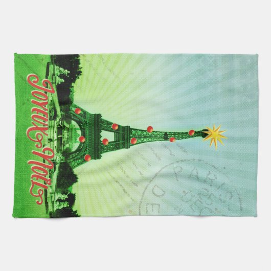 Eiffel Tower Christmas Collage Geschirrtuch (Horizontal)