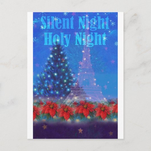 Eiffel Tower Christmas Pine Poinsettia Postkarte (Vorderseite)