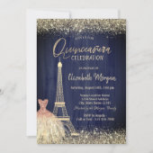 Eiffel Tower Confetti Dress Navy Blue Quinceanera Einladung (Vorderseite)