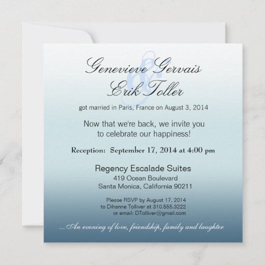 Eiffel Tower Couple Paris Hochzeitsempfang Einladung (Rückseite)