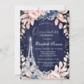 Eiffel Tower Diamonds Navy Blue Rose Quinceanera Einladung (Vorderseite)