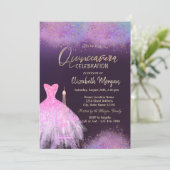 Eiffel Tower Dress Dusty Lila Quinceanera Einladung (Stehend Vorderseite)