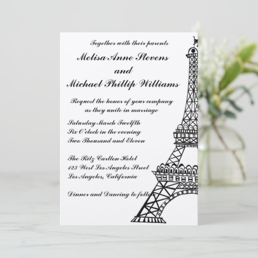 Eiffel Tower Einladung (Stehend Vorderseite)