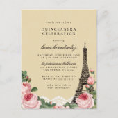 Eiffel Tower Floral Paris Themed Quinceañera Einladungspostkarte (Vorderseite)