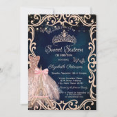 Eiffel Tower Frame Dress Glitter Butterfly Blue Einladung (Vorderseite)