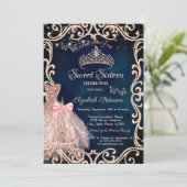 Eiffel Tower Frame Dress Glitter Butterfly Blue Einladung (Stehend Vorderseite)