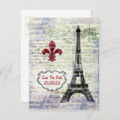 Eiffel Tower France Save the Date Postcard Ankündigungspostkarte (Vorne/Hinten)
