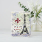 Eiffel Tower France Save the Date Postcard Ankündigungspostkarte (Stehend Vorderseite)