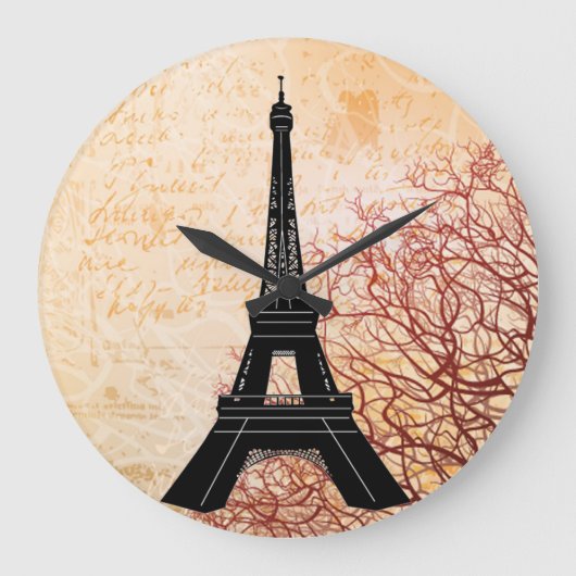 Eiffel Tower Grunge Wall Clock Große Wanduhr (Vorderseite)