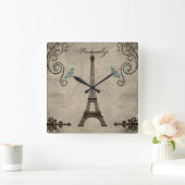 Eiffel Tower Grunge Wall Clock Quadratische Wanduhr (Zuhause)