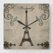 Eiffel Tower Grunge Wall Clock Quadratische Wanduhr (Vorderseite)