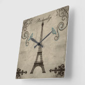 Eiffel Tower Grunge Wall Clock Quadratische Wanduhr (Winkel)