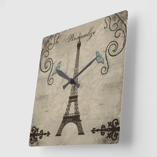 Eiffel Tower Grunge Wall Clock Quadratische Wanduhr (Winkel)