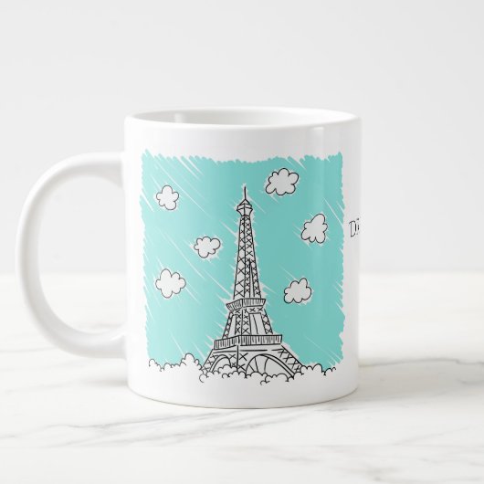 Eiffel Tower Illustration benutzerdefinierte Text- Jumbo-Tasse (Links)