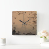 Eiffel Tower in Haze of Smog Square Wall Clock Quadratische Wanduhr (Zuhause)
