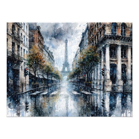Eiffel Tower in Paris during rain Fotodruck (Vorne)
