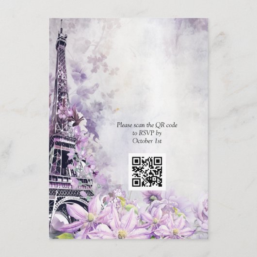 Eiffel Tower Lavender Romance QR Code Wedding Begleitkarte (Rückseite)