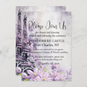 Eiffel Tower Lavender Romance QR Code Wedding Begleitkarte (Vorne/Hinten)