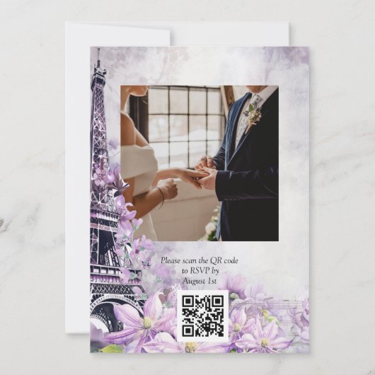 Eiffel Tower Lavender Romance QR Code Wedding Einladung (Rückseite)