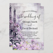 Eiffel Tower Lavender Romance QR Code Wedding Einladung (Vorne/Hinten)