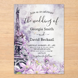 Eiffel Tower Lavender Romance Wedding Acryleinladungen