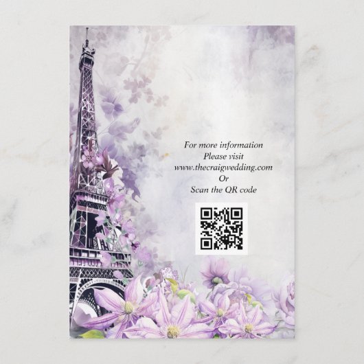 Eiffel Tower Lavender Romance Wedding Begleitkarte (Rückseite)