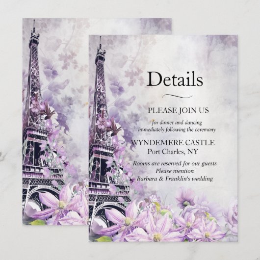 Eiffel Tower Lavender Romance Wedding Begleitkarte (Vorne/Hinten)