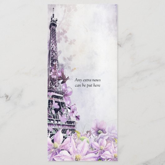 Eiffel Tower Lavender Romance Wedding Menu Menükarte (Rückseite)
