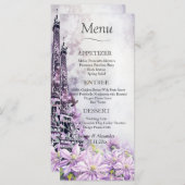 Eiffel Tower Lavender Romance Wedding Menu Menükarte (Vorne/Hinten)