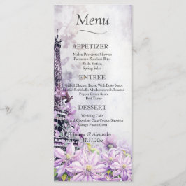 Eiffel Tower Lavender Romance Wedding Menu Menükarte