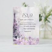 Eiffel Tower Lavender Romance Wedding RSVP Karte (Stehend Vorderseite)