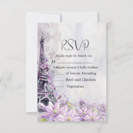 Eiffel Tower Lavender Romance Wedding RSVP Karte