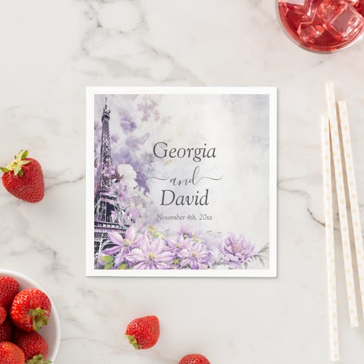 Eiffel Tower Lavender Romance Wedding Serviette (Beispiel)