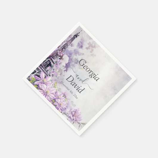 Eiffel Tower Lavender Romance Wedding Serviette (Ecke)