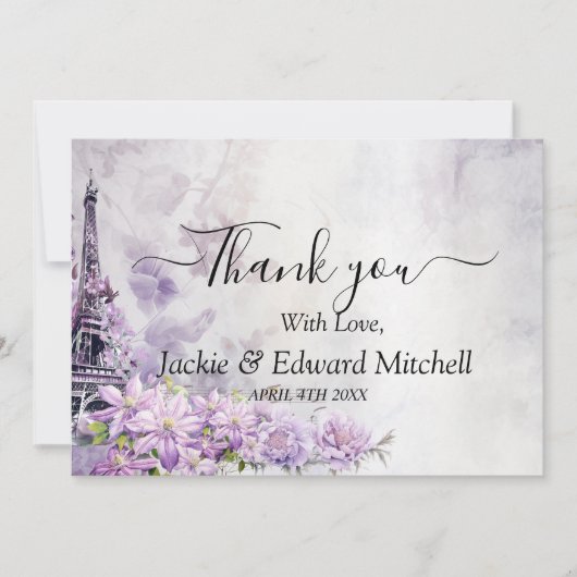 Eiffel Tower Lavender Romance Wedding Vielen Dank Dankeskarte (Vorderseite)