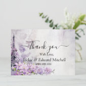 Eiffel Tower Lavender Romance Wedding Vielen Dank Dankeskarte (Stehend Vorderseite)