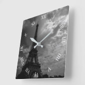 Eiffel Tower Night Cloudy Sky Square Wall Clock Quadratische Wanduhr (Winkel)