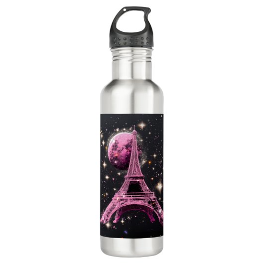 Eiffel Tower Night Moon Edelstahlflasche (Vorderseite)