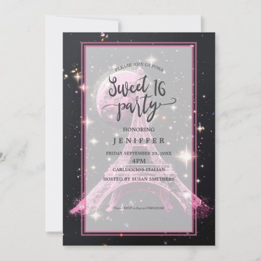 Eiffel Tower Night Moon Einladung (Vorderseite)