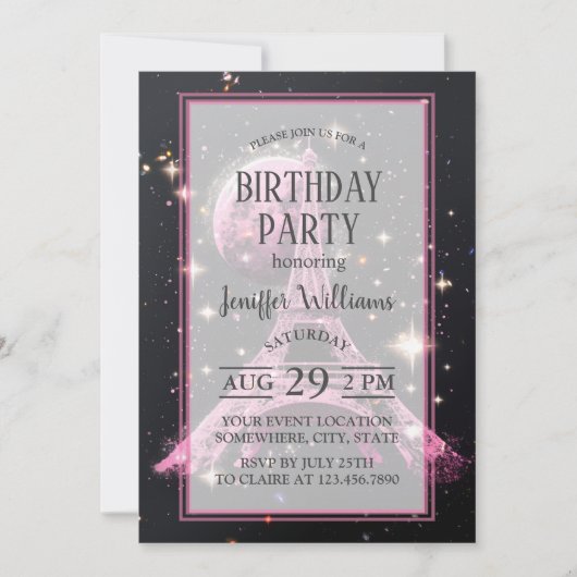 Eiffel Tower Night Moon Einladung (Vorderseite)