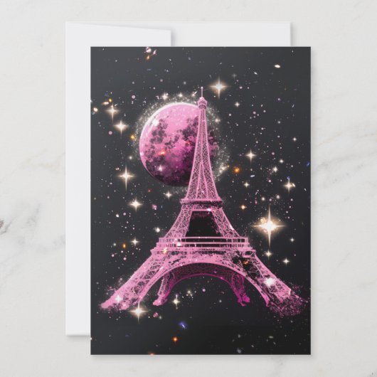 Eiffel Tower Night Moon Einladung (Rückseite)