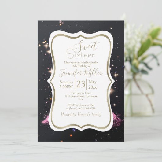 Eiffel Tower Night Moon           Einladung (Stehend Vorderseite)