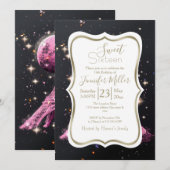 Eiffel Tower Night Moon Einladung (Vorne/Hinten)